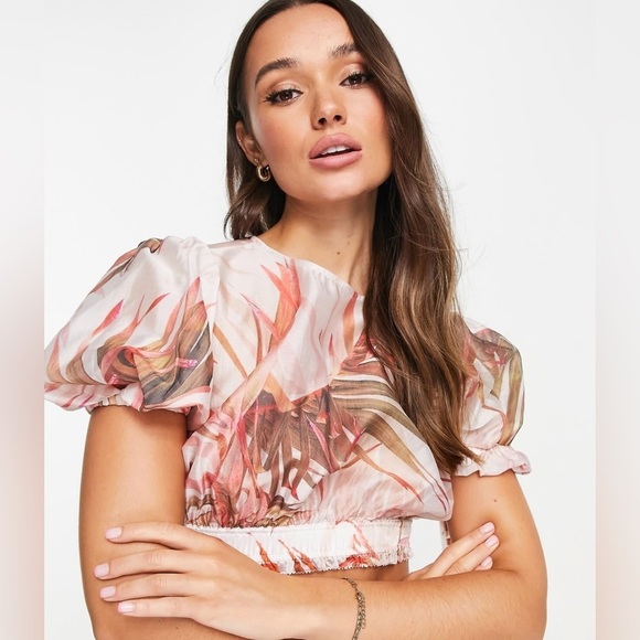 ALLSAINTS Astria Luar Top Sheer Tropical Cropped Pink Blouse Size 2 NWT - Picture 1 of 14